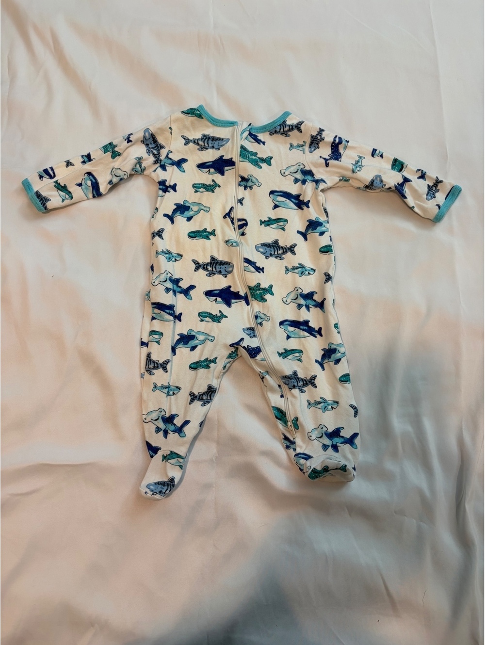 Wonder Nation Baby Sleepwear 3-6M Shark Print Cotton Footed Pajamas